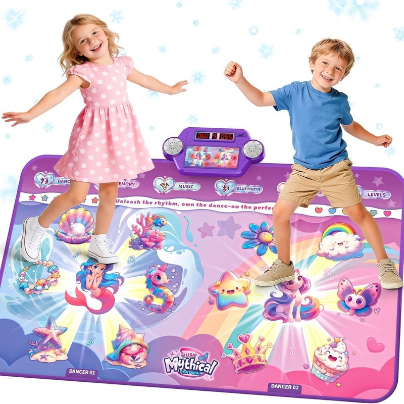 MUZREES Dance Mat, Bluetooth Dance Pad Toy with LED Lights, 2 Players Unicorn Dance Pad for Kids, Birthday Party Game Music Princess Gift Ideas for Girls 3-12 - Image 1